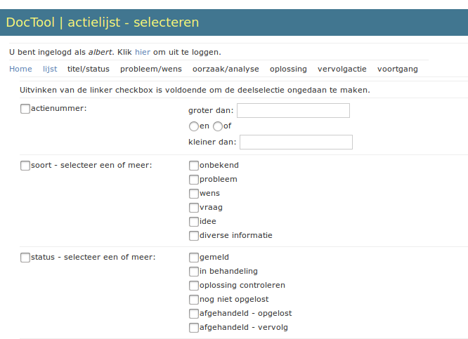 selection options: id, type, status