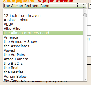 artiest selector voor album gegevens