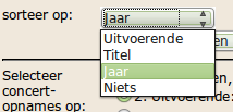 view of sort fields selector for concerts