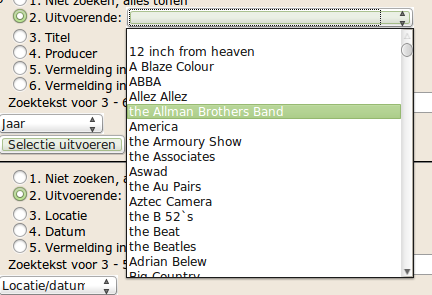 view of artist selector for studio albums