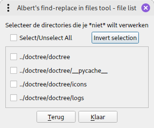 selecteer directories om niet in te zoeken