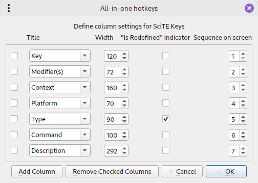 Definieer kolominstellingen voor een specifiek tool