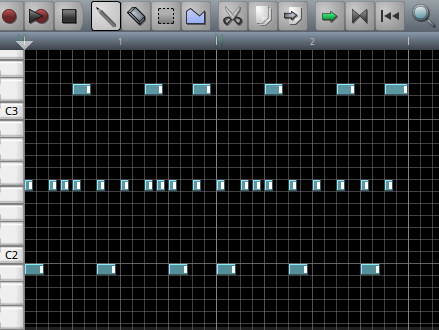 picture of a drumtrack in a piano-roll editor