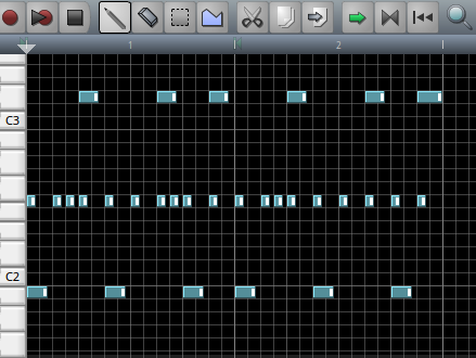 plaatje van eena drumtrack in een piano-roll editor