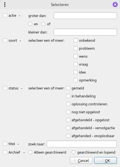 selection options